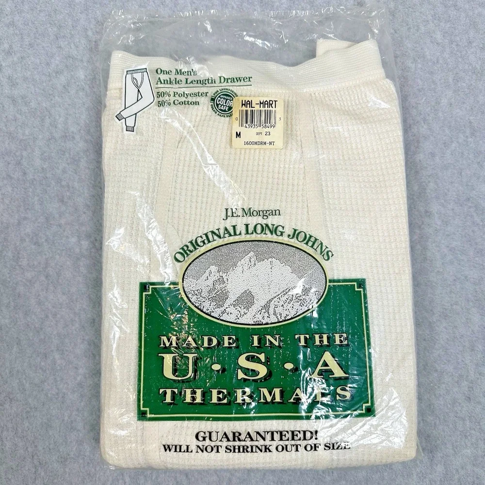 J.E. Morgan VTG Men's Ankle Length sz M USA Made Waffle‎ Knit Thermal Long Johns